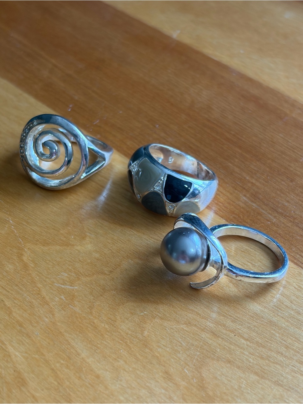 Lot of 3 Vintage Well Loved Silver Rings~Size 8